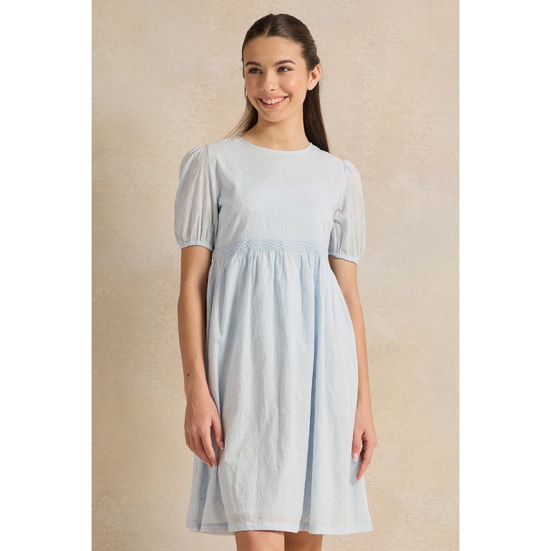 Senior Girls Blue Embroidered Dress