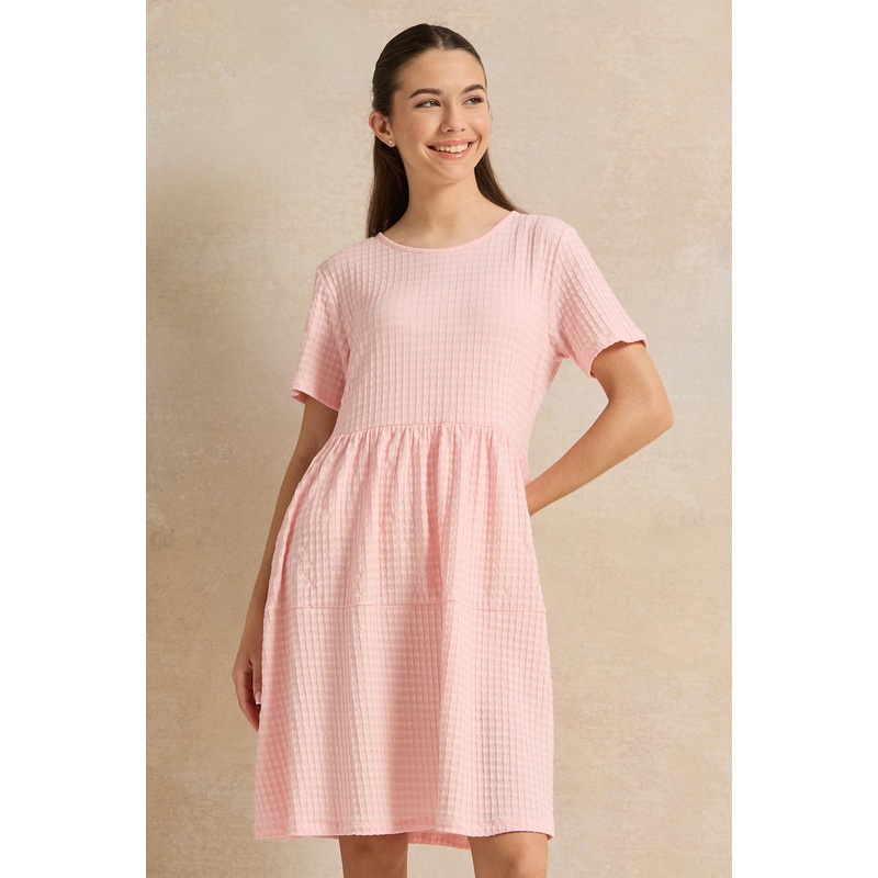 Senior Girls Pink Jacquard Tiered  Dress