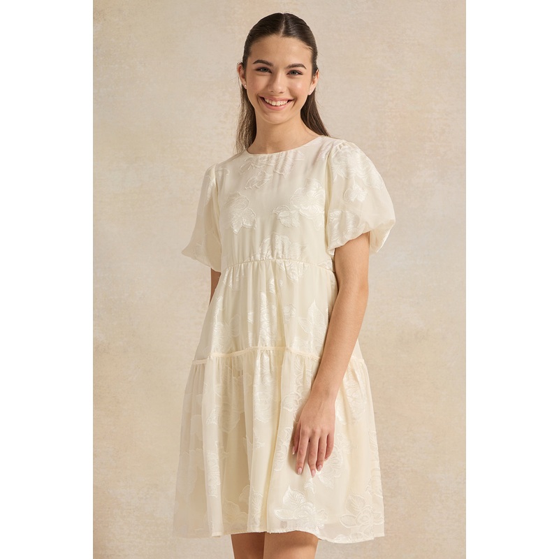 Senior Girls White Dobby Dress