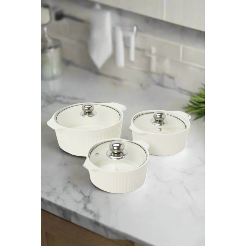 White Tureen Set With Glass Lid (6 Pieces)