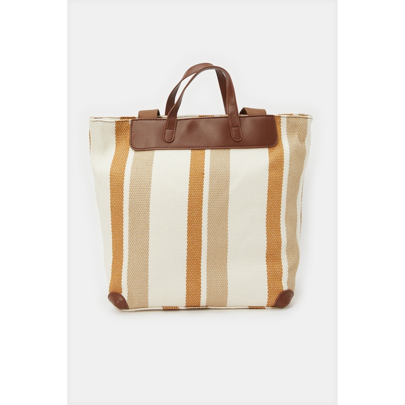 Women Beige Striped Shopper Bag