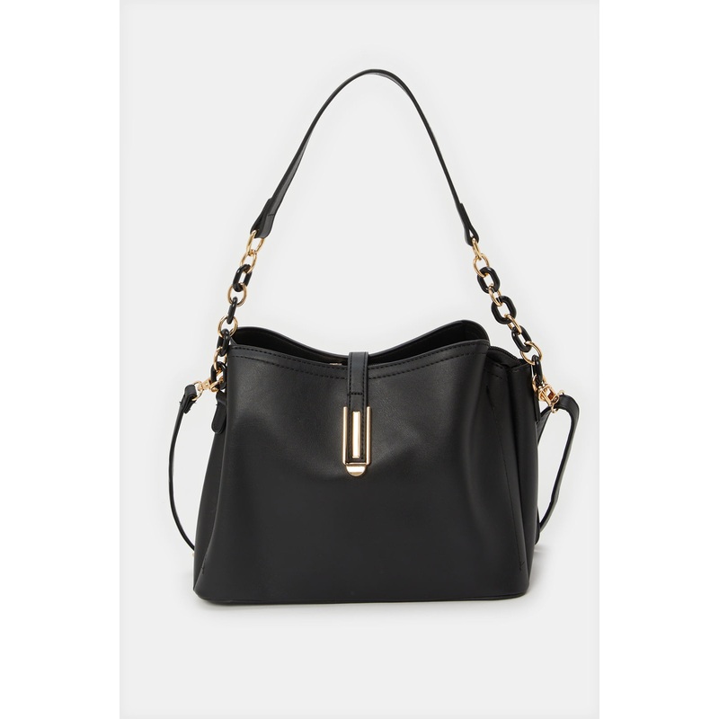Women Black Embellished Bucket Bag