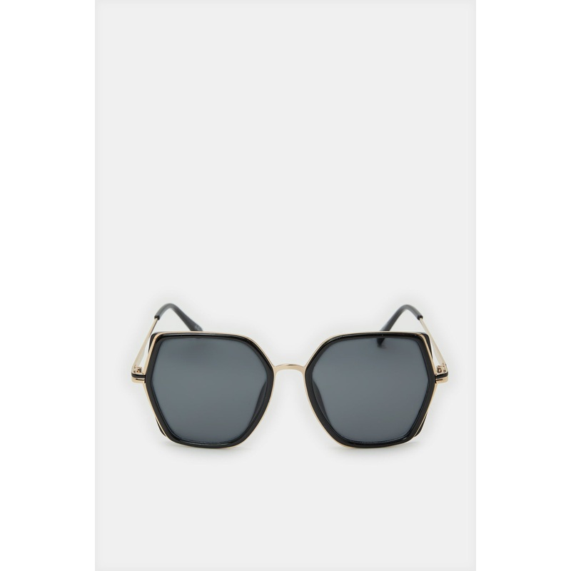 Women Black Hexagonal Sunglasses