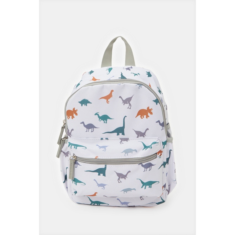 Boys White And Grey Printed Backpack
