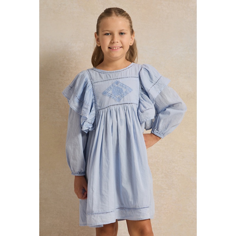 Girls Blue Embroidered Dress|2-3 Years|3-4 Years|4-5 Years|5-6 Years|6-7 Years|7-8 Years