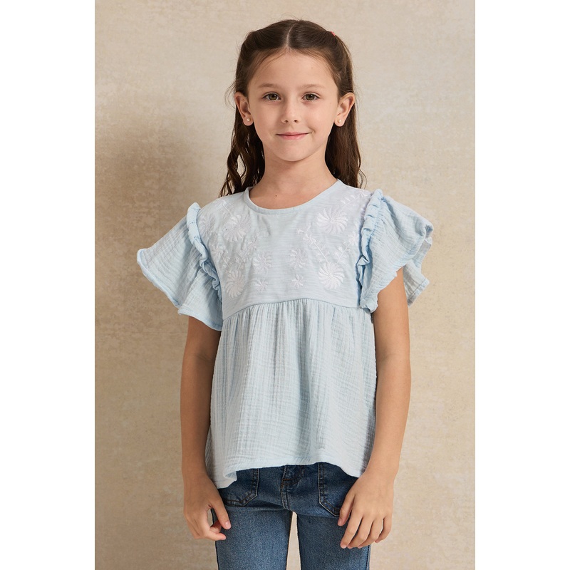 Girls Blue Embroidered Top|2-3 Years|3-4 Years|4-5 Years|5-6 Years|6-7 Years|7-8 Years