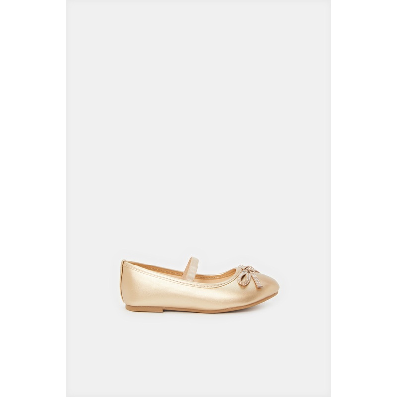 Girls Gold Bow Embellished Ballerina