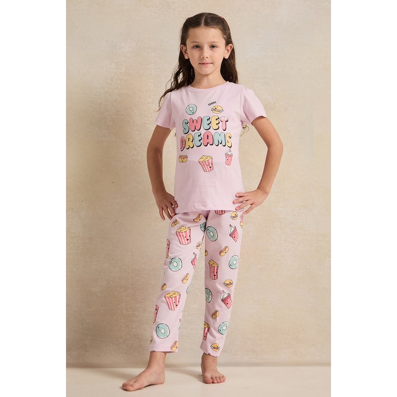 Girls Lilac Placement Print Pyjama Set (2 Piece)