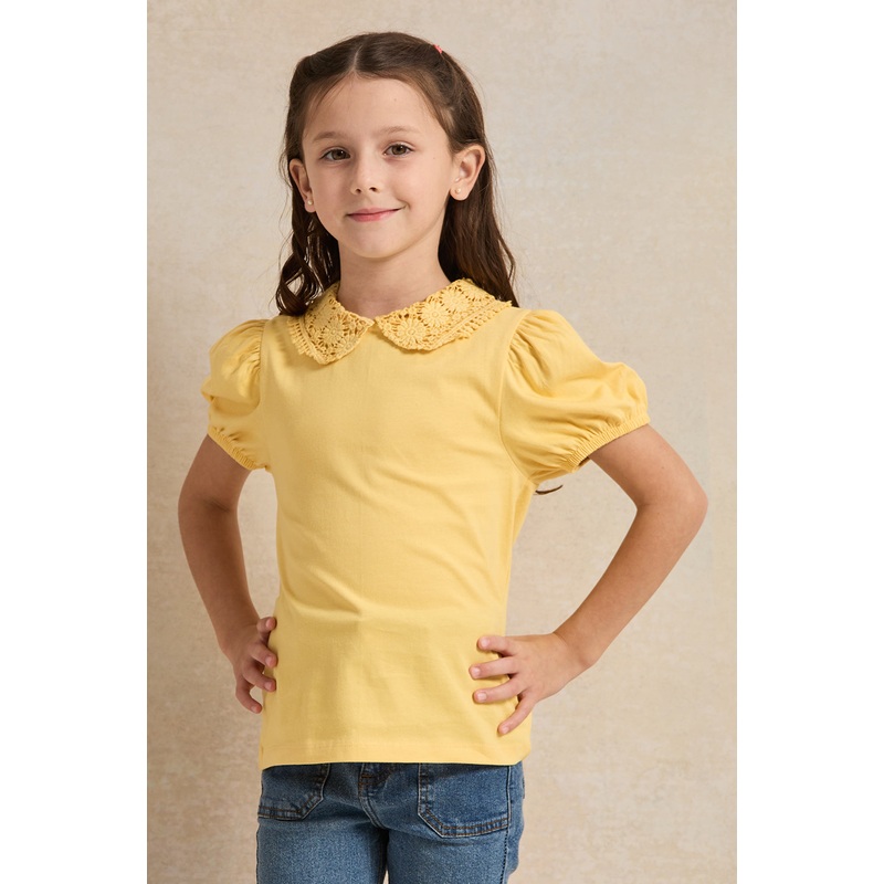 Girls Mustard Crochet Collar Top
