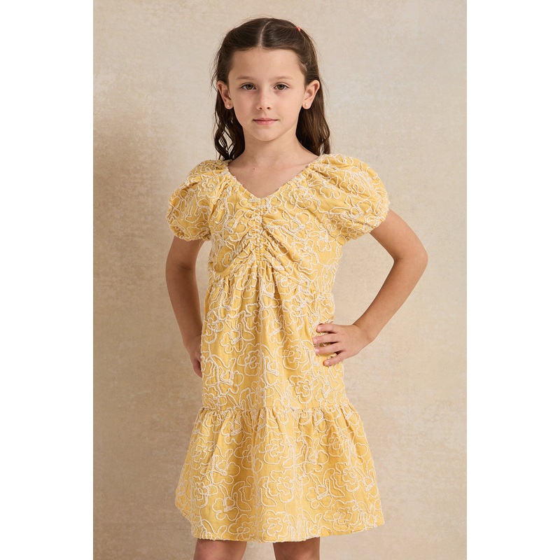 Girls Mustard Embroidered Dress