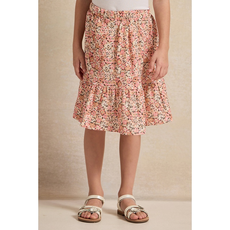 Girls Pink Flower Allover Print Skirt