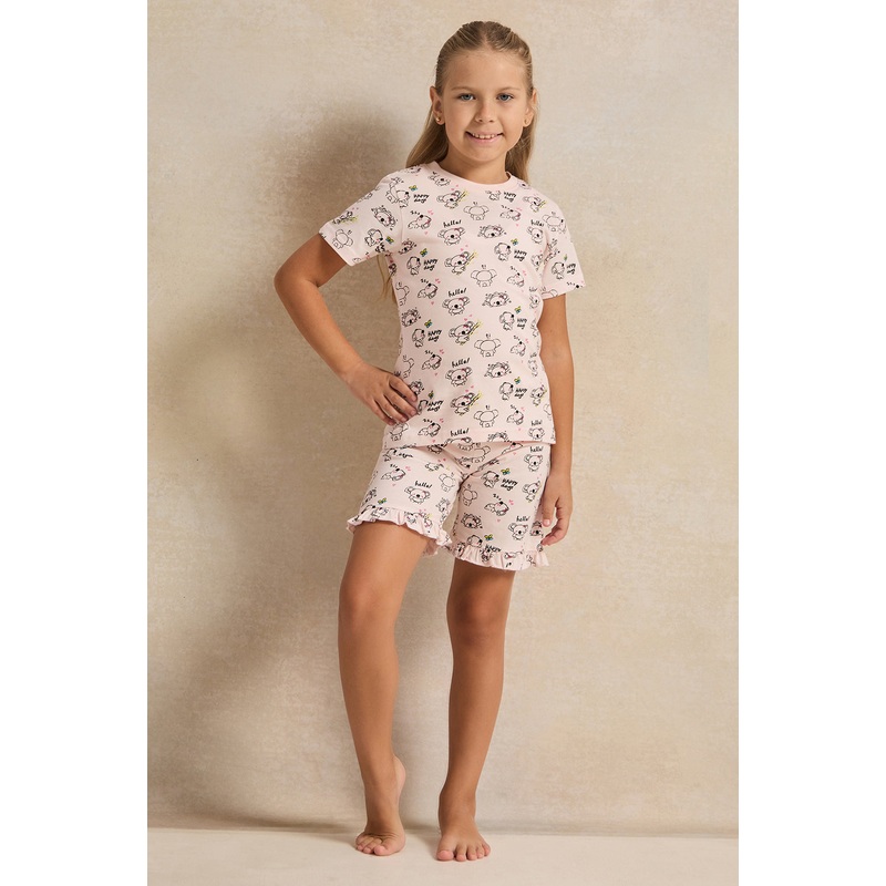 Girls Pink Printed Pyjama Set (2 Piece)