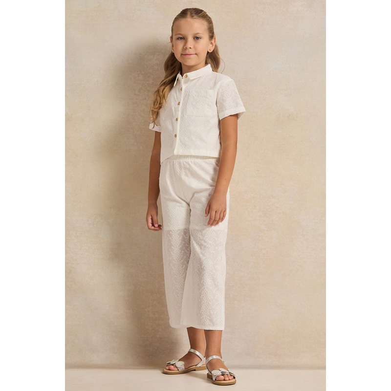 Girls White Embellished Casual Set (2 Piece)