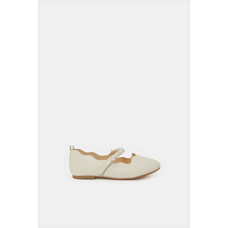 Girls White Pearl Embellished Ballerina