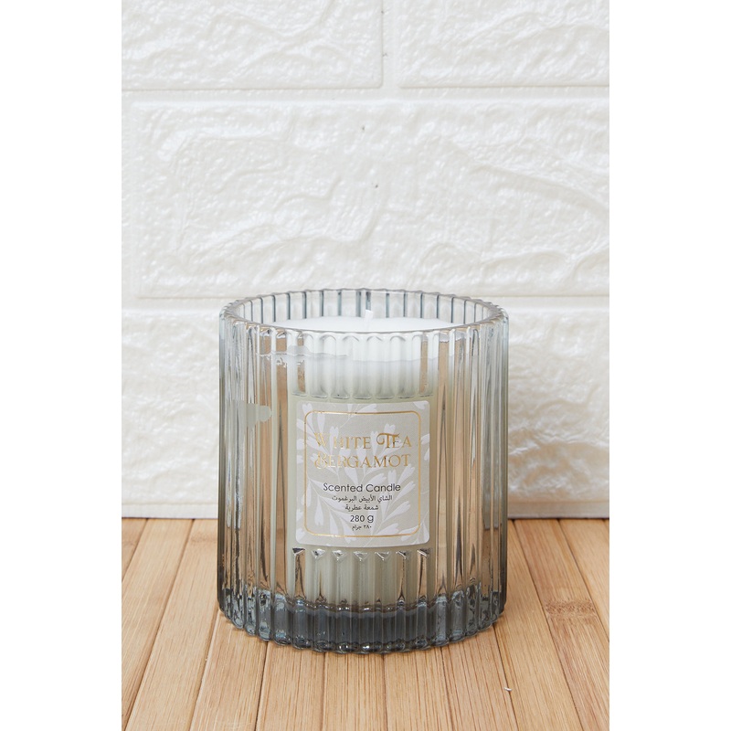Grey White Tea Bergamot Textured Glass Candle (S)