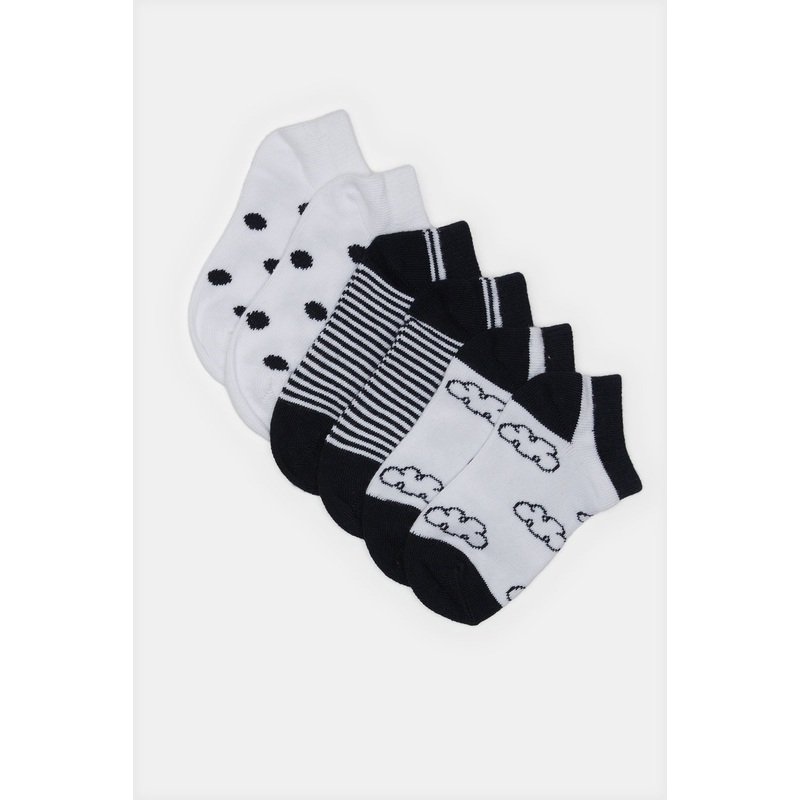 Infant Boys Black And White Ankle-Length Socks Set (3 Pairs)