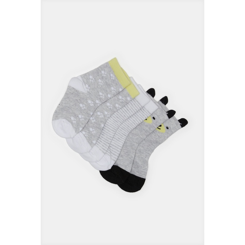 Infant Boys Grey Printed Crew-Length Socks Set (3 Pairs)