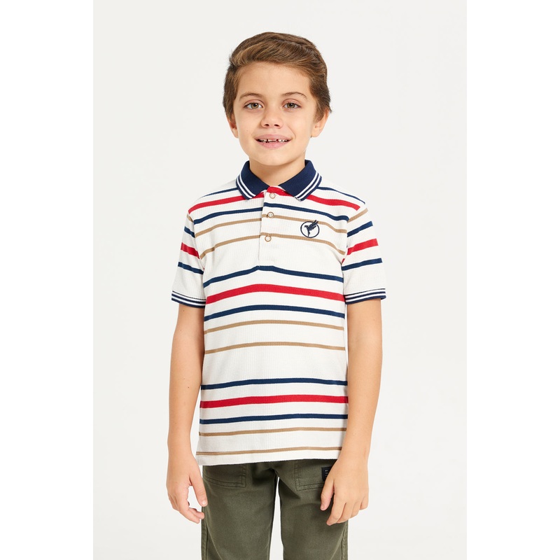 Junior Boys White Yarn Dyed Polo
