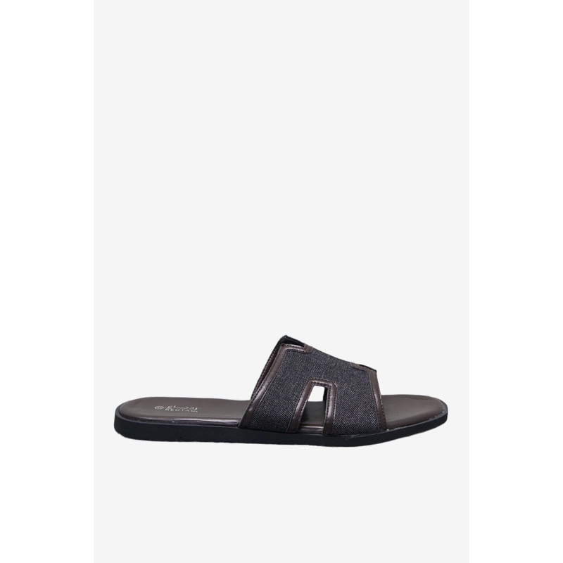 Men Brown H Strap Sandals With Denim