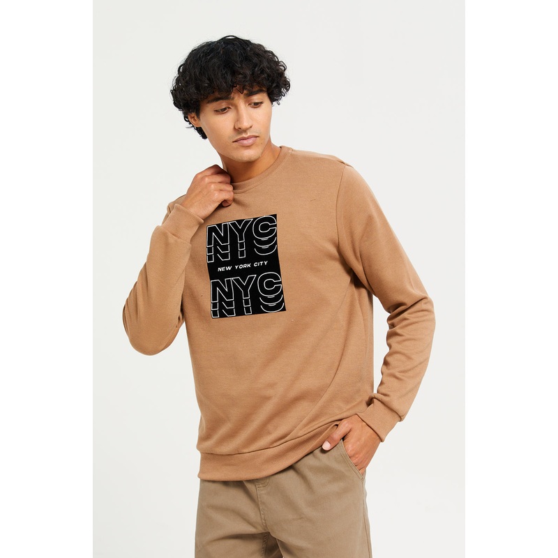 Men Brown Printed Sweatshirt|Small|Medium|Large|X-Large|XX-Large