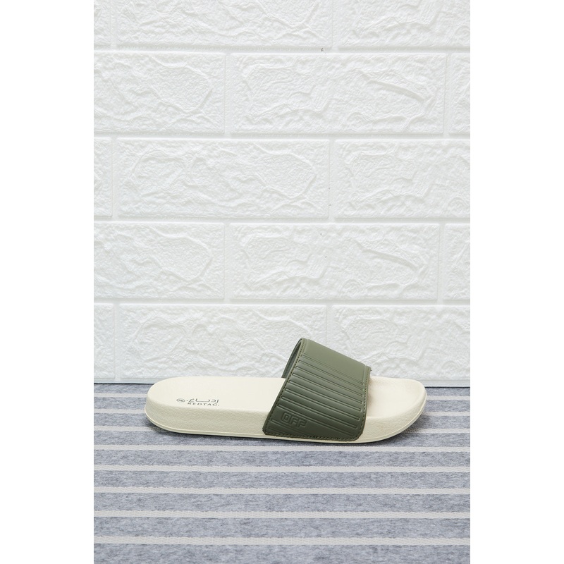 Senior Boys Beige And Olive Embossed Slide