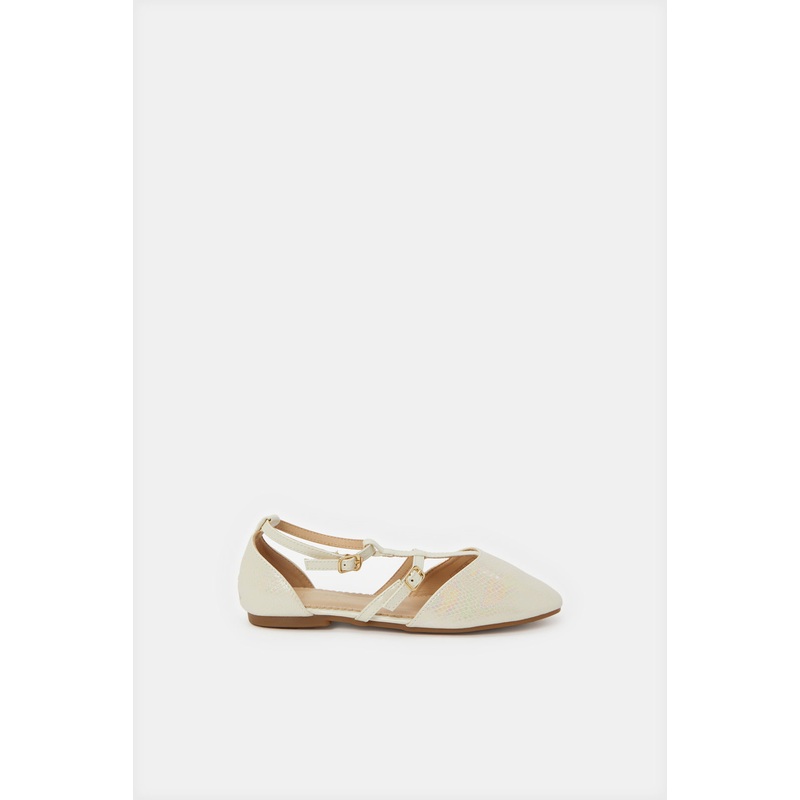 Senor Girls Cream T-Bar Textured Ballerina
