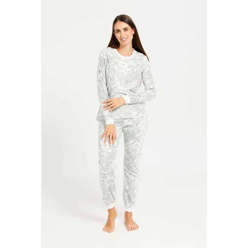 Women Ivory Printed Long Sleeve Pyjama Set (2 Piece)