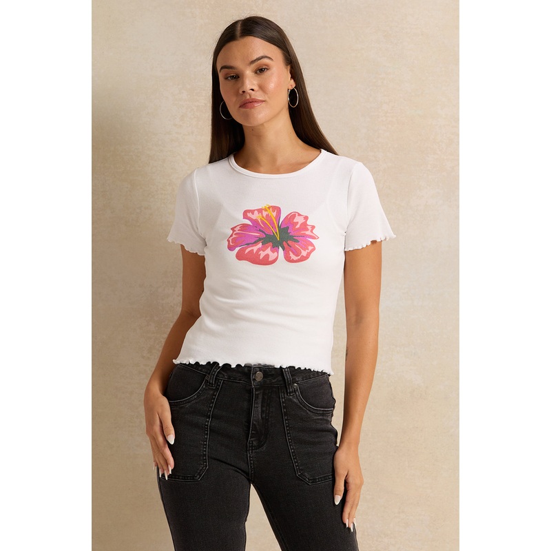 Women White Embellished Rib T-Shirt