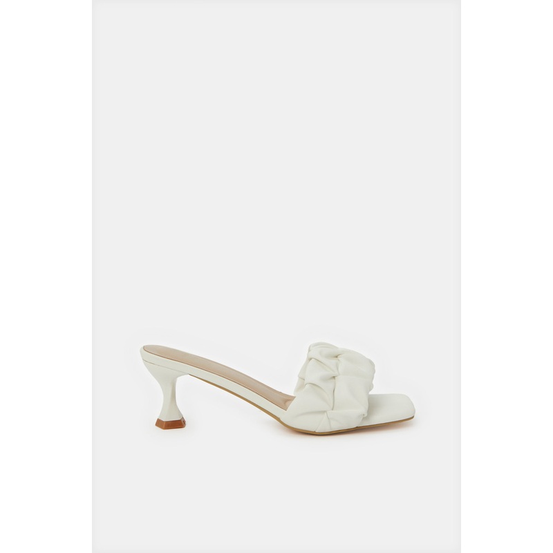 Women White textured Block Heel Mule