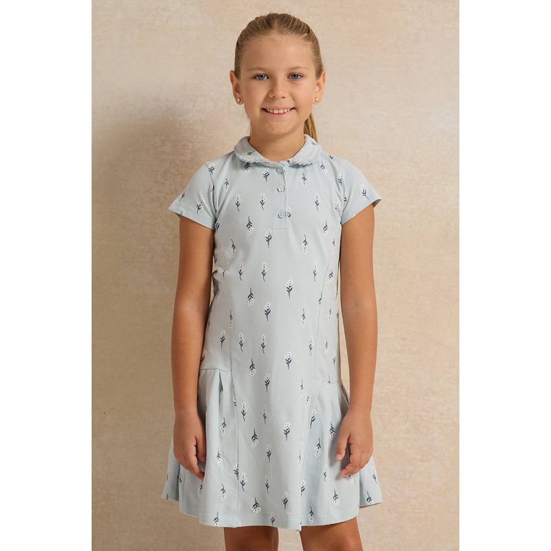 Girls Blue Peter pan Collar Pique Dress