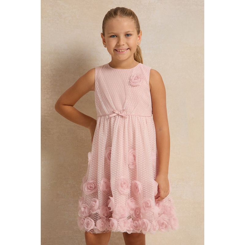 Girls Lilac 3D Floral Mesh Dress