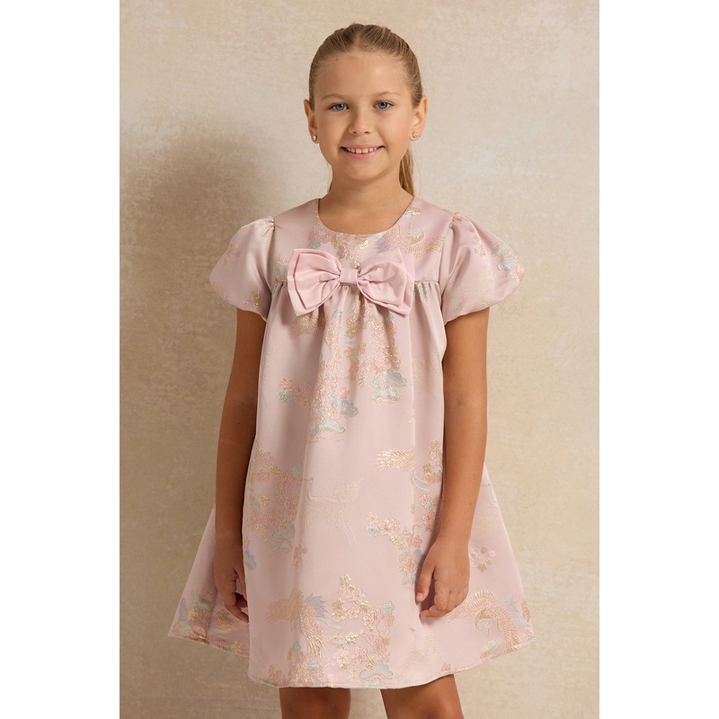 Girls Lilac Bow Detailed Jacquard Dress