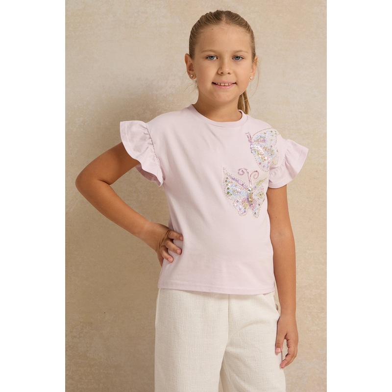 Girls Lilac With Butterfly Print T-shirt
