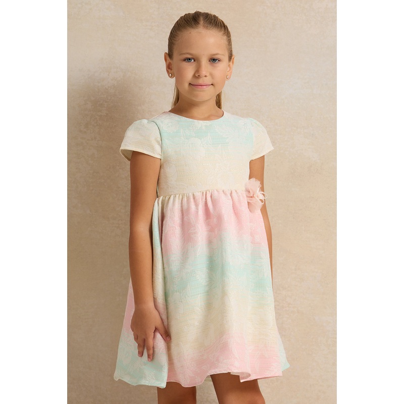 Girls Multicolor Floral Dress With Corsage