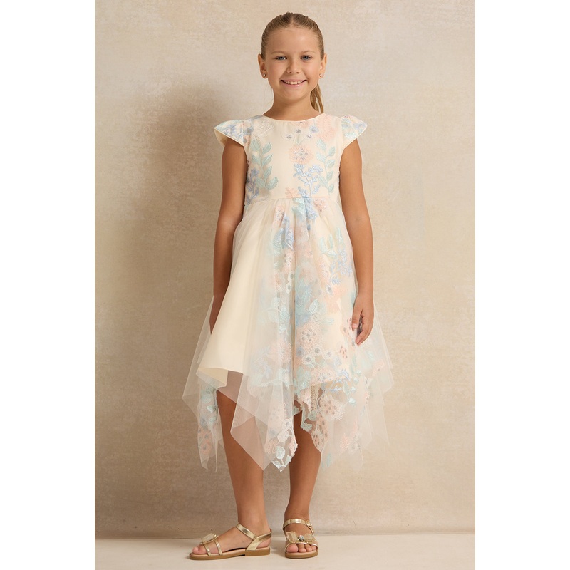 Girls  Pink3D Embellished Asymmetrical Dress