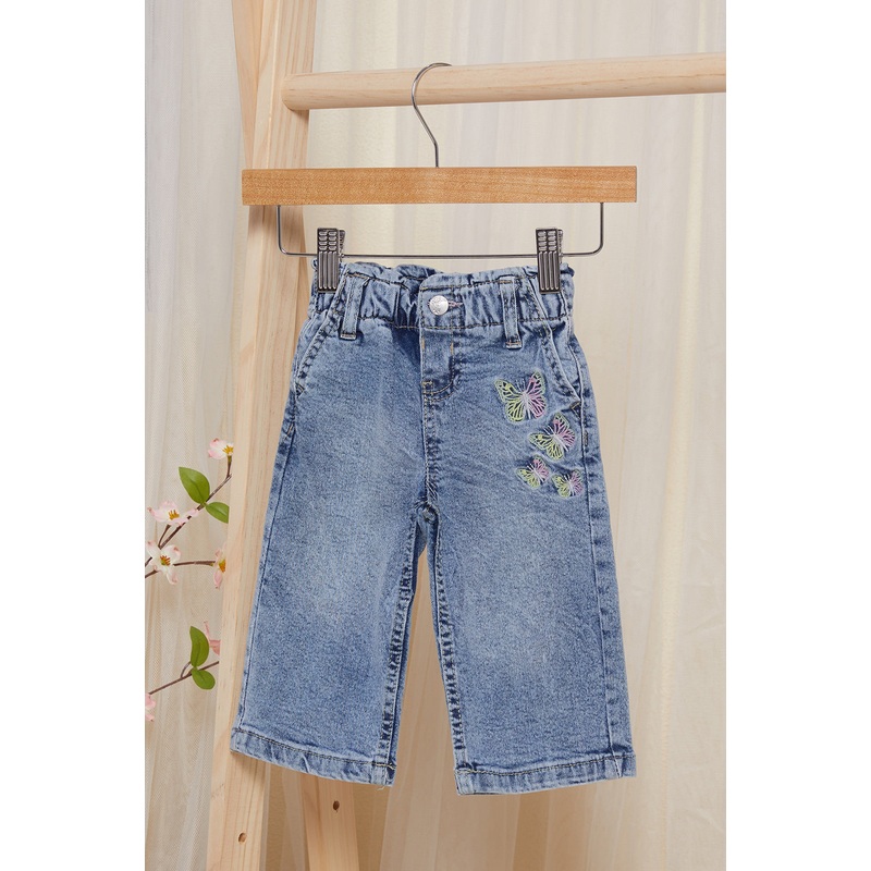 Infant Girls Blue Wide Leg With Embroidery Jeans