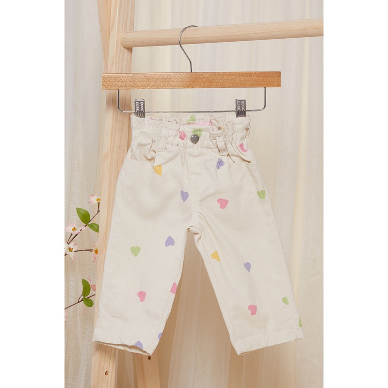 Infant Girls Ecru All Over Heart Print Jeans