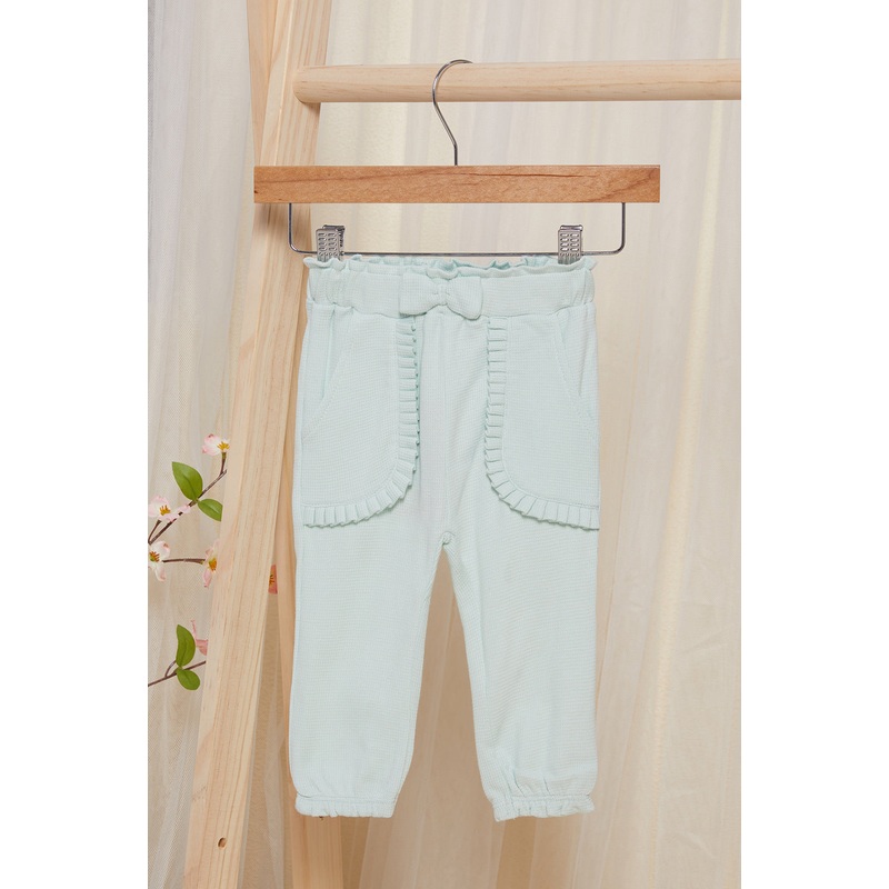 Infant Girls Green Solid Waffle Knit Trousers