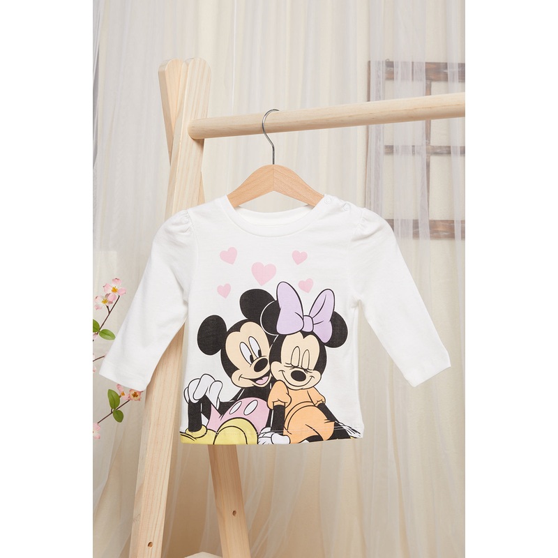 Infant Girls Ivory Mickey & Minnie Mouse Printed T-shirt