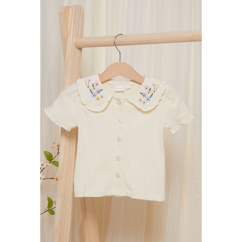 Infant Girls Ivory Woven Blouse With Embroidered details