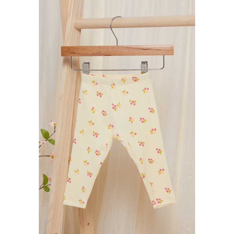 Infant Girls Lemon Placement Print Ribbed Leggings