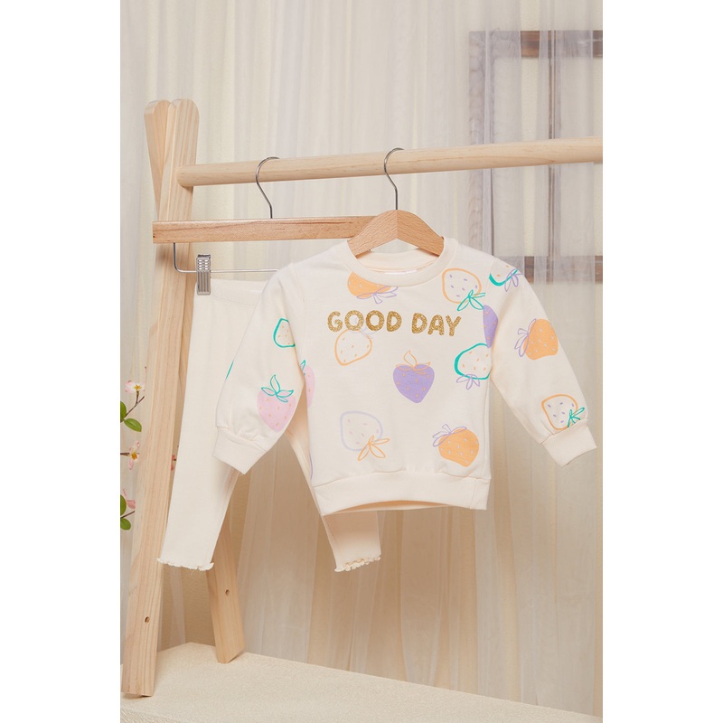 Infant Girls Orange Printed Pyjama Set (2 Piece)