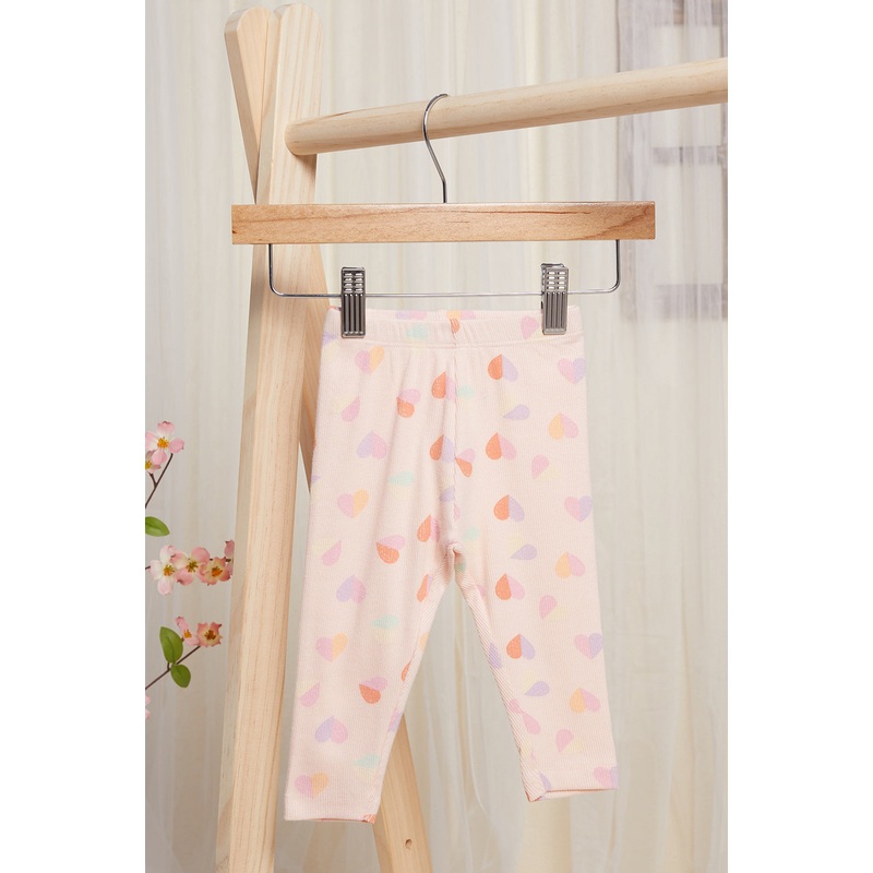 Infant Girls Pink All Over Printed Rib Leggings