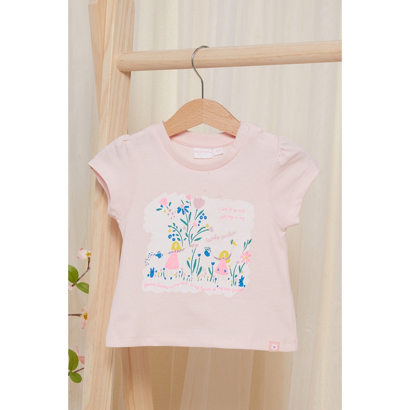 Infant Girls Pink Floral Placement Print T-shirt