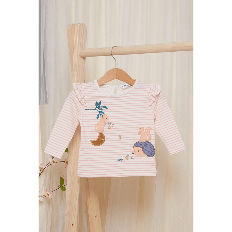 Infant Girls Pink Stripes Applique T-shirt