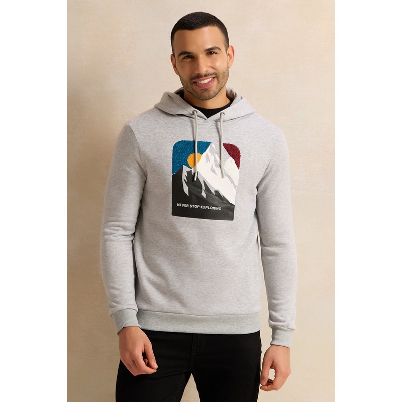 Men White Printed Hooded Sweatshirt