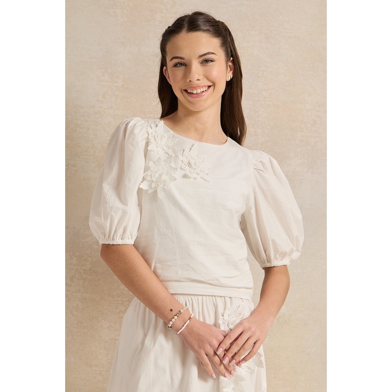Senior Girls White Poplin With 3D Flower