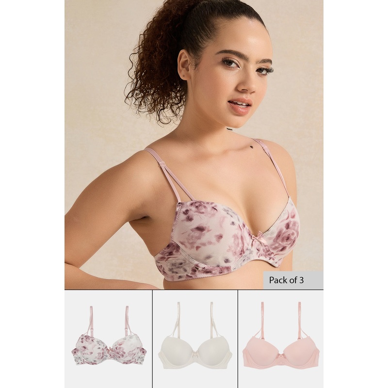 Women Assorted Floral  Plunge Bras Set (Pack of 3)
