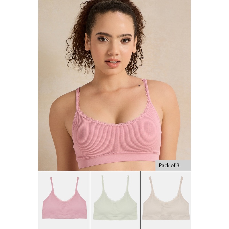 Women Assorted Lace Trim Comfort Bra(Pack of 3)
