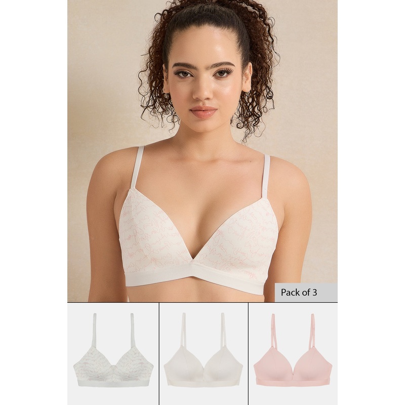 Women Assorted Printed Padded Non Wired Bras (Pack of 3)